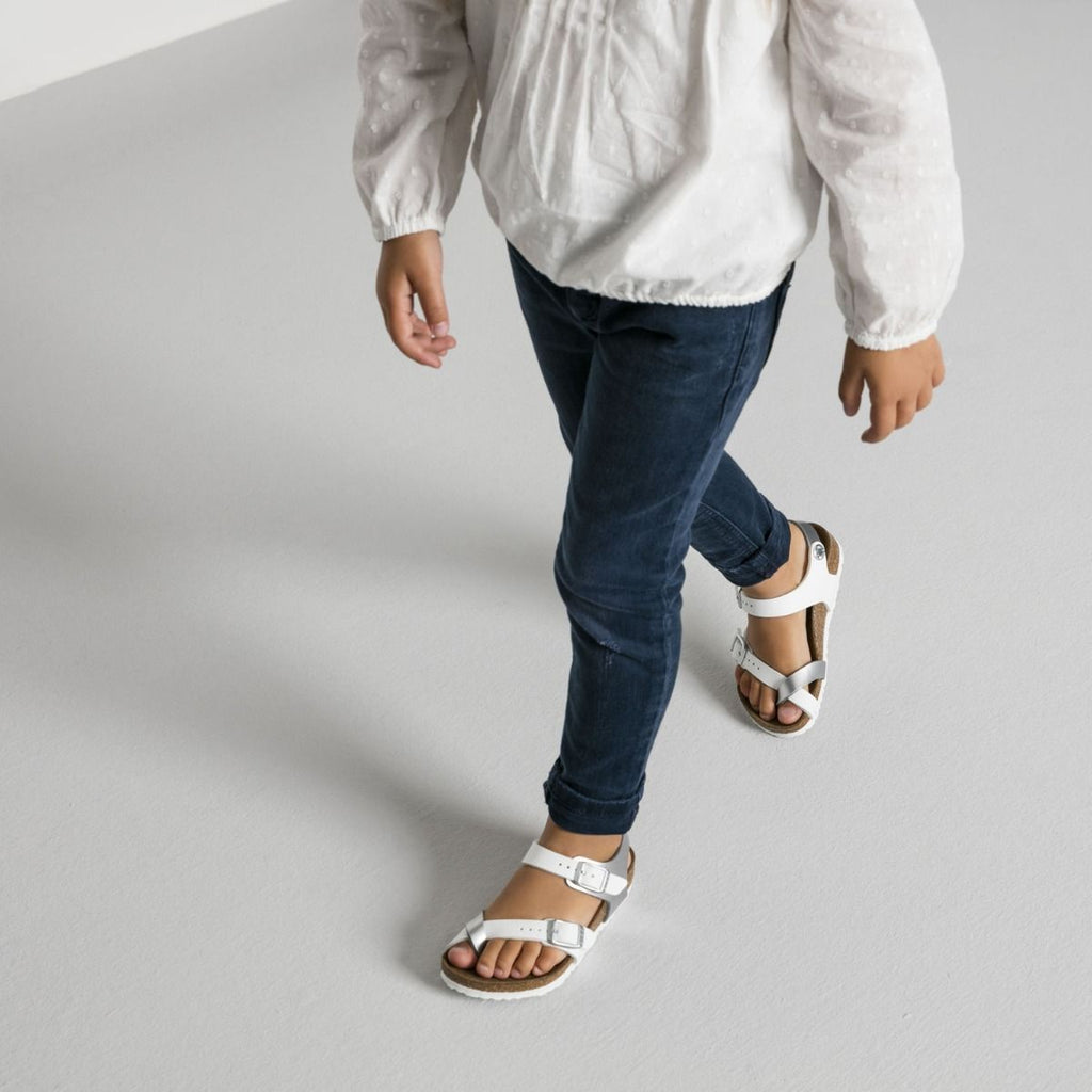 Birkenstock Kids Taormina Birko Flor Soft Metallics Silver White Sandals Free Express Shipping Orders Over 120 Bstore