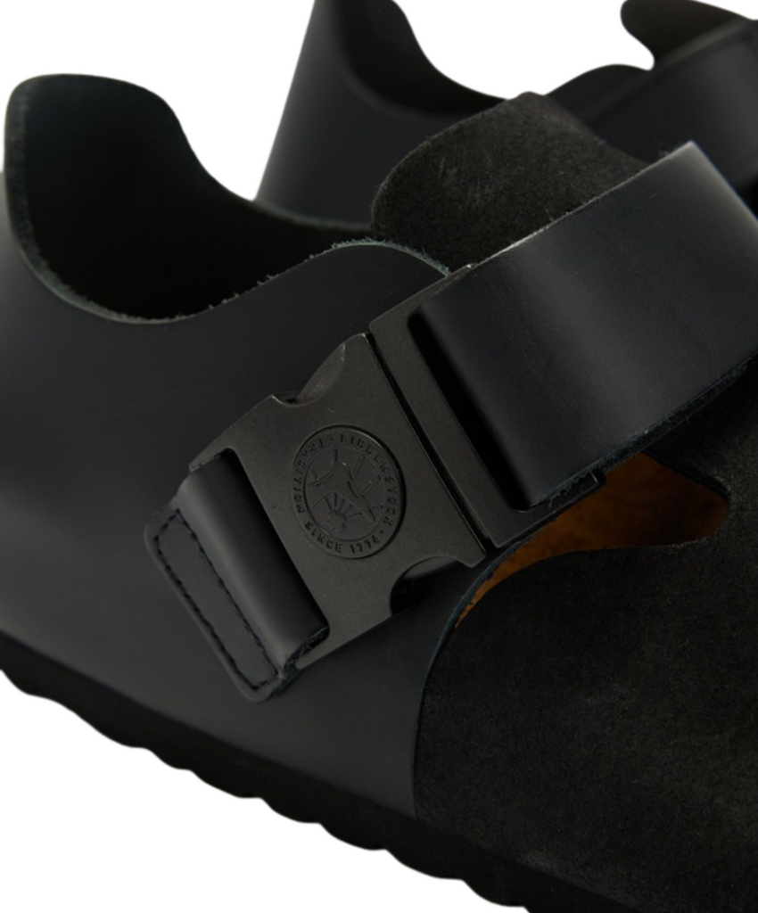 Birkenstock London QR Buckle Tech Natural Suede Leather Black Shoes