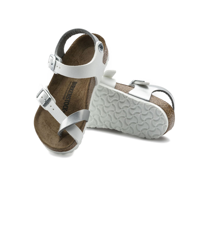 Birkenstock Kids Taormina Birko Flor Soft Metallics Silver White Sandals