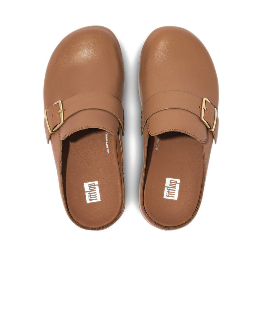 FitFlop Shuv Buckle Latte Tan Leather Clogs Free Shipping Bstore