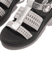 Fitflop F-Mode Leather/Webbing Flatform Fisherman Sandals Silver