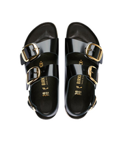 Birkenstock Milano High Shine Big Buckle Natural/Patent Leather Black Sandals