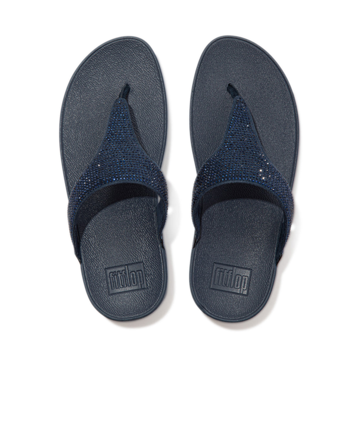 Fitflop top Lulu Crystal Embellished Toe Post Sandals Navy Size 6 New