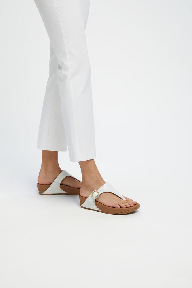 FitFlop Lulu Cream Crystal-Buckle Leather Toe-Post Sandals | Free ...